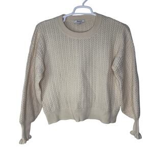 Madewell Ardmore Sweater Women's Medium Wool‎ Blend Knit Ruffle Cuff Cream Ivory